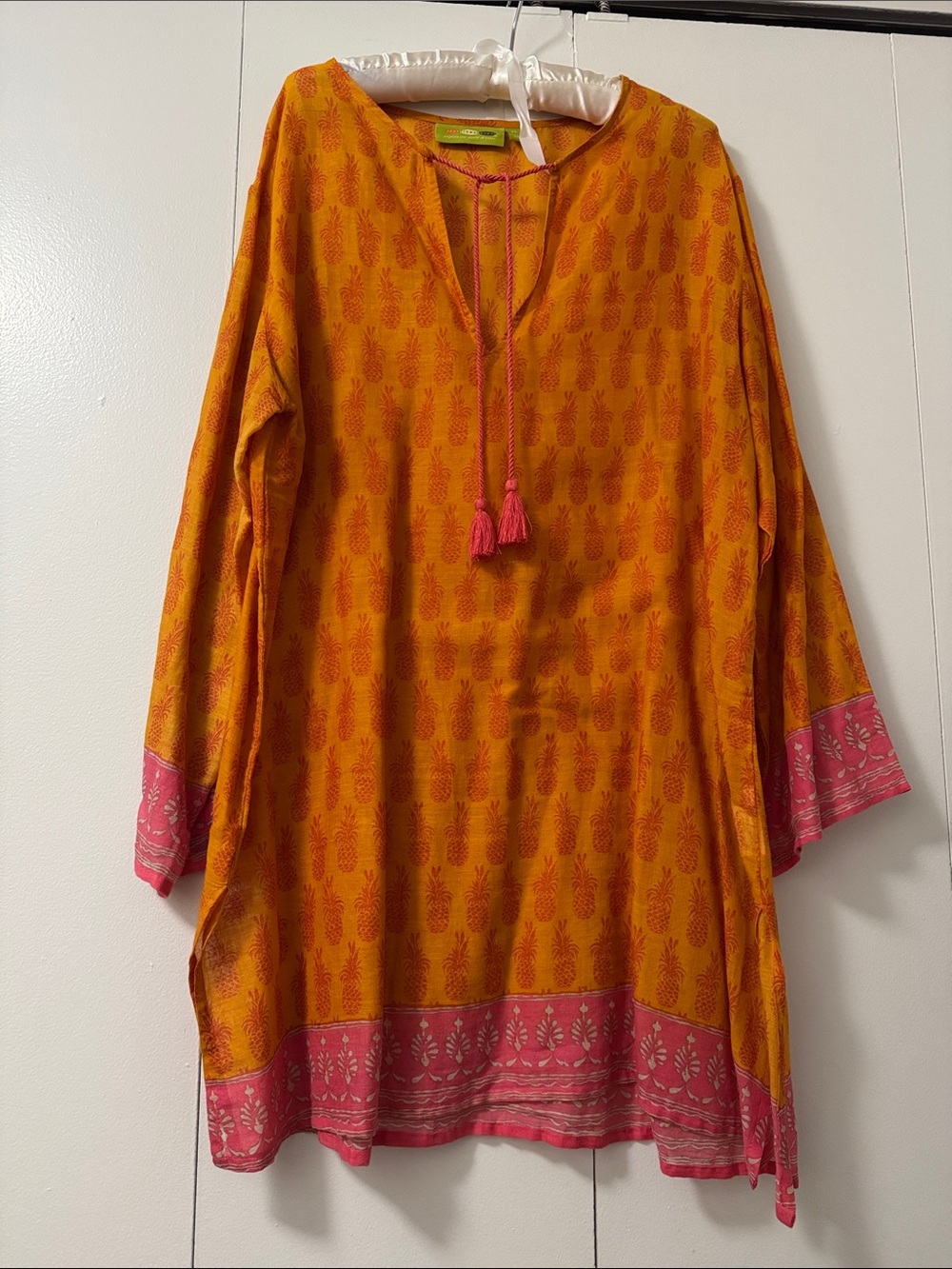 Rock Flower Paper Orange Pineapple Print Tunic with Pink Trim
